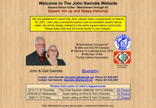 Web site for "John Swindle"